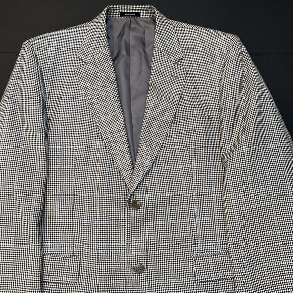 Ralph Ralph Lauren Blazer Sport Coat Mens‎ 44L Black Cream Blue Houndstooth Silk - Picture 2 of 12